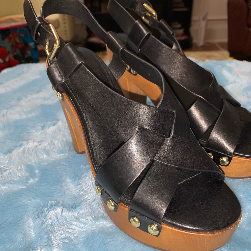 Like New black leather Coach clog sandals